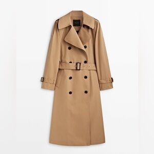 Massimo Dutti trench coat duster casual classic camel tan beige with belt